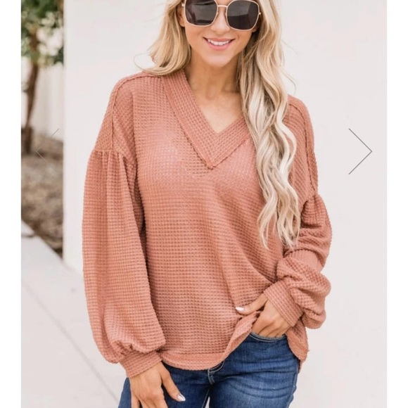 COPY - Curious About You Waffle Knit Rust Blouse - Picture 4 of 4